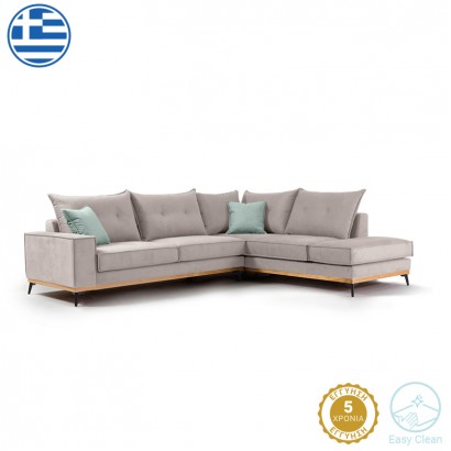 Γωνιακός καναπές αριστερή γωνία Luxury II pakoworld ύφασμα elephant-ciel 290x235x95εκ