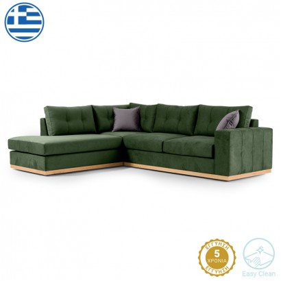 Γωνιακός καναπές δεξιά γωνία Boston pakoworld ύφασμα κυπαρισσί-ανθρακί 280x225x90εκ