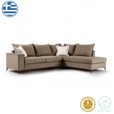 Γωνιακός καναπές αριστερή γωνία Romantic pakoworld ύφασμα mocha-cream 290x235x95εκ