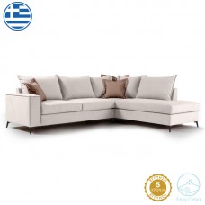 Γωνιακός καναπές αριστερή γωνία Romantic pakoworld ύφασμα cream-mocha 290x235x95εκ