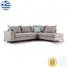 Γωνιακός καναπές αριστερή γωνία Romantic pakoworld ύφασμα elephant-ciel 290x235x95εκ