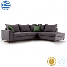 Γωνιακός καναπές αριστερή γωνία Romantic pakoworld ύφασμα ανθρακί-κυπαρισσί 290x235x95εκ