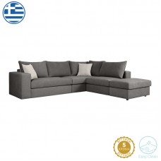 Πολυμορφικός-αναστρέψιμος καναπές London pakoworld ποντικί χρώμα ύφασμα με μαξιλάρια σε απόχρωση ανοιχτό γκρι 296x246x95εκ