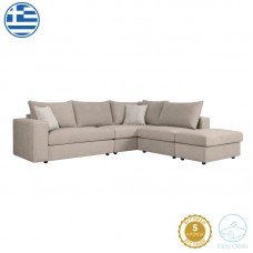 Πολυμορφικός-αναστρέψιμος καναπές London pakoworld γκρι-μπεζ ύφασμα με μαξιλάρια σε απόχρωση ανοιχτό γκρι 296x246x95εκ