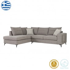 Γωνιακός καναπές δεξιά γωνία Montana pakoworld γκρι ύφασμα με μαξιλάρια σε απόχρωση ανοιχτό γκρι 275x215x93εκ