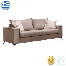 Καναπές Verona pakoworld 3θέσιος μόκα ύφασμα με μαξιλάρια σε κρεμ απόχρωση 225x93x100εκ