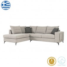 Γωνιακός καναπές δεξιά γωνία Montana pakoworld ανοιχτό γκρι ύφασμα με μαξιλάρια σε ποντικί απόχρωση 275x215x93εκ