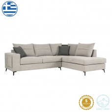 Γωνιακός καναπές αριστερά γωνία Montana pakoworld ανοιχτό γκρι ύφασμα με μαξιλάρια σε ποντικί απόχρωση 275x215x93εκ