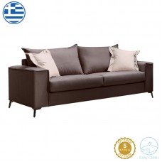 Καναπές Verona pakoworld 3θέσιος ανθρακί ύφασμα με μαξιλάρια σε μπεζ απόχρωση 225x93x100εκ