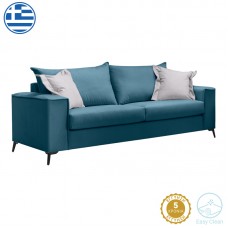 Καναπές Verona pakoworld 3θέσιος μπλε ύφασμα με μαξιλάρια σε απόχρωση ανοιχτό γκρι 225x93x100εκ