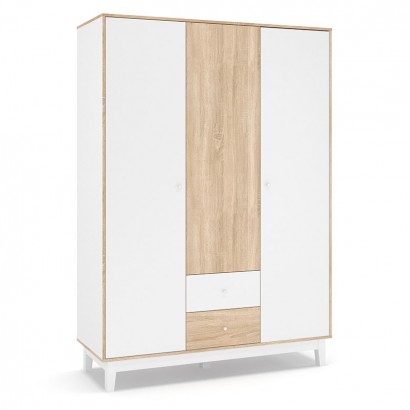 Ντουλάπα Awell pakoworld τρίφυλλη sonoma-λευκό 153.5x54.5x216εκ