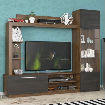 Σύνθετο σαλονιού June pakoworld καρυδί-wenge 204x35x177εκ