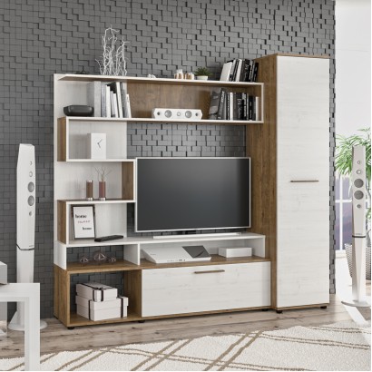 Σύνθετο σαλονιού Jasper pakoworld καρυδί-αντικέ λευκό 151.5x37.5x169.5εκ