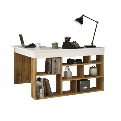 Γραφείο γωνιακό Rosaline pakoworld λευκό-oak 120x129x72εκ Γραφείο γωνιακό Rosaline pakoworld λευκό-oak 120x129x72εκ