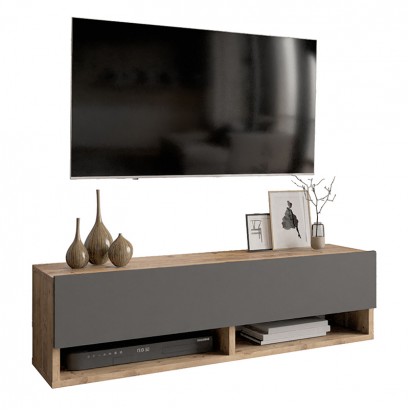 Έπιπλο τηλεόρασης επιτοίχιο Roscoe pakoworld ανθρακί-oak 100x31,5x29εκ