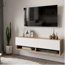 Έπιπλο τηλεόρασης επιτοίχιο Roscoe pakoworld λευκό-oak 100x31.5x29.5εκ Έπιπλο τηλεόρασης επιτοίχιο Roscoe pakoworld λευκό-oak 100x31.5x29.5εκ