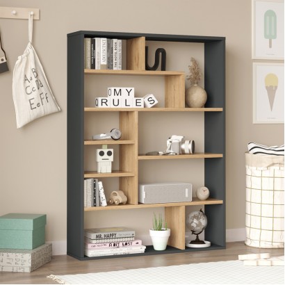 Βιβλιοθήκη Decora pakoworld σε φυσική-ανθρακί απόχρωση 90x22x123.6εκ