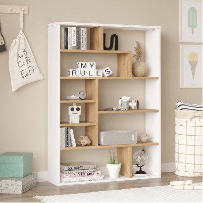 Βιβλιοθήκη Decora pakoworld σε oak-λευκό απόχρωση 90x22x123.6εκ