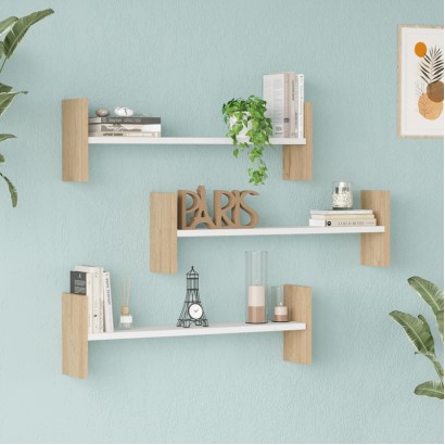 Ραφιέρα τοίχου Mento pakoworld λευκό με oak 75,6x14,5x23,6εκ