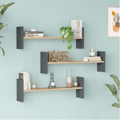 Ραφιέρα τοίχου Mento pakoworld oak με ανθρακί 75,6x14,5x23,6εκ Ραφιέρα τοίχου Mento pakoworld oak με ανθρακί 75,6x14,5x23,6εκ