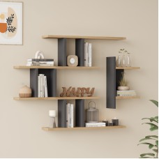 Ραφιέρα τοίχου Ledia pakoworld oak με ανθρακί 110,6x14,5x78εκ