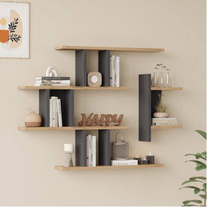 Ραφιέρα τοίχου Ledia pakoworld oak με ανθρακί 110,6x14,5x78εκ