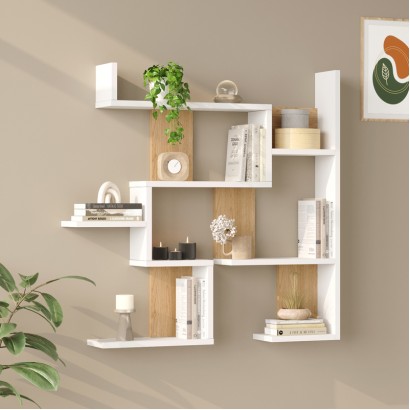 Ραφιέρα τοίχου Maze pakoworld λευκό με oak 93,3x14,5x90εκ Ραφιέρα τοίχου Maze pakoworld λευκό με oak 93,3x14,5x90εκ