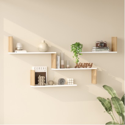 Ραφιέρα τοίχου Flear pakoworld λευκό με oak 179x14,5x76,2εκ