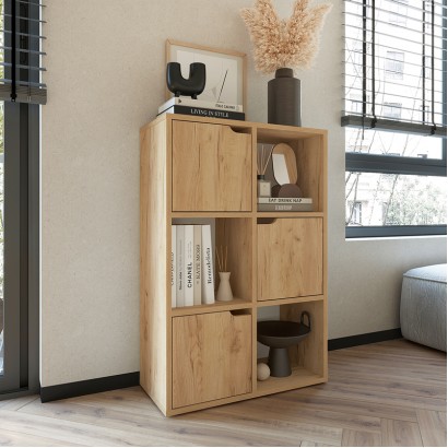 Βιβλιοθήκη Bookel pakoworld μελαμίνης σε oak απόχρωση 59.5x27.5x89εκ