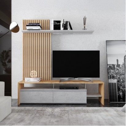 Σύνθετο σαλονιού Neo pakoworld σε oak-γκρι απόχρωση 190x40x200εκ
