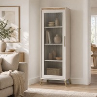 Βιτρίνα Belka pakoworld κρεμ με oak 55,6x45x152,6εκ Βιτρίνα Belka pakoworld κρεμ με oak 55,6x45x152,6εκ