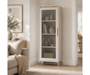 Βιτρίνα Belka pakoworld κρεμ με oak 55,6x45x152,6εκ Βιτρίνα Belka pakoworld κρεμ με oak 55,6x45x152,6εκ