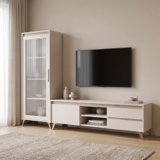 Σύνθετο σαλονιού Belka pakoworld κρεμ με oak 210,6x45x152,6εκ Σύνθετο σαλονιού Belka pakoworld κρεμ με oak 210,6x45x152,6εκ