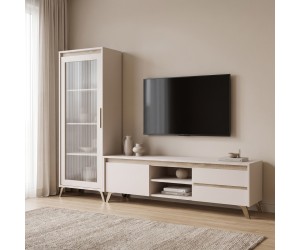 Σύνθετο σαλονιού Belka pakoworld κρεμ με oak 210,6x45x152,6εκ