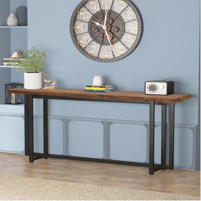 Κονσόλα Dice pakoworld μασίφ ξύλο πεύκου καρυδί-μαύρο 150x30x90εκ