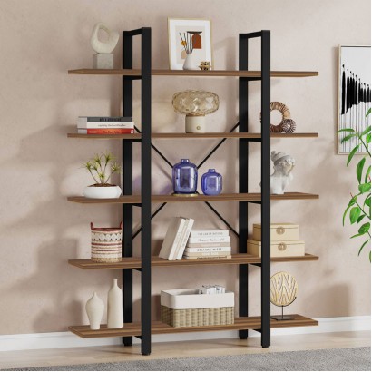 Βιβλιοθήκη Esthon pakoworld καρυδί-μαύρο μέταλλο 120x32x184εκ Βιβλιοθήκη Esthon pakoworld καρυδί-μαύρο μέταλλο 120x32x184εκ