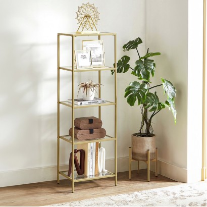 Ραφιέρα μεταλλική με γυάλινη επιφάνεια Letus pakoworld σε χρυσή απόχρωση 40x30x125εκ