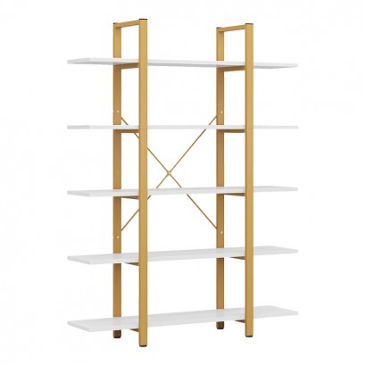 Βιβλιοθήκη Esthon pakoworld σε λευκή όψη μαρμάρου με χρυσό μέταλλο 120x32x180εκ