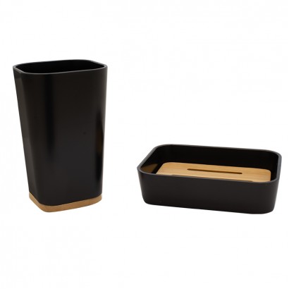 Σετ αξεσουάρ μπάνιου Nature pakoworld 2τμχ pp χρώμα μαύρο