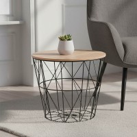 Βοηθητικό τραπέζι σαλονιού Jacot pakoworld oak-μαύρο Φ38x30,5εκ