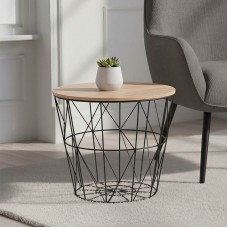 Βοηθητικό τραπέζι σαλονιού Jacot pakoworld oak-μαύρο Φ38x30,5εκ