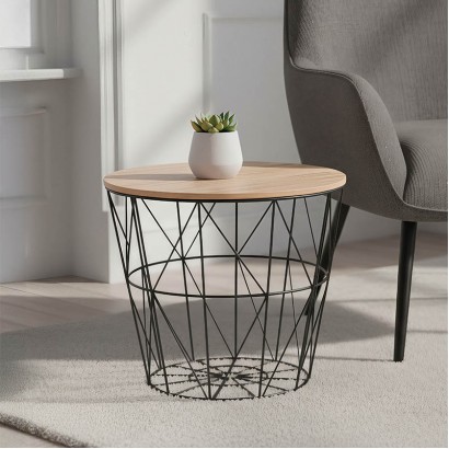 Βοηθητικό τραπέζι σαλονιού Jacot pakoworld oak-μαύρο Φ38x30,5εκ