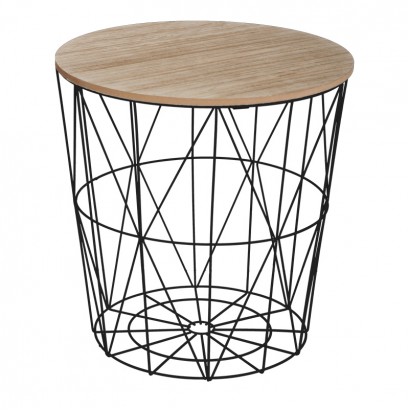 Βοηθητικό τραπέζι Kumi pakoworld mdf επιφάνεια oak και μέταλλο σε μαύρη απόχρωση Φ40x41εκ