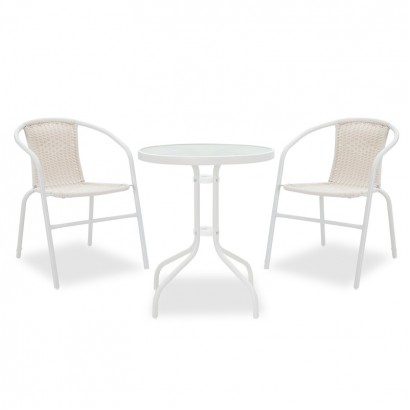 Τραπεζαρία Watson-Obbi σετ 3τεμ pakoworld μέταλλο λευκό-γυαλί Φ60x70εκ