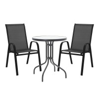 Τραπεζαρία Calan-Watson σετ 3τεμ pakoworld μέταλλο μαύρο-textilene μαύρο Φ60x70εκ