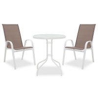 Τραπεζαρία κήπου Calan-Watson σετ 3τεμ pakoworld μέταλλο λευκό-textilene καφέ