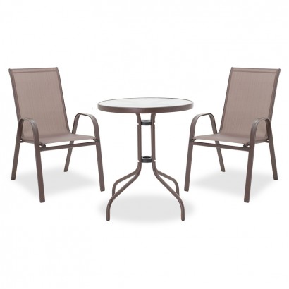 Τραπεζαρία Watson-Calan σετ 3τεμ pakoworld μέταλλο-textilene καφέ Φ60x70εκ