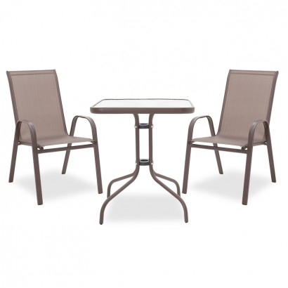 Τραπεζαρία Watson-Calan σετ 3τεμ pakoworld μέταλλο-textilene καφέ 60x60x70εκ