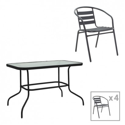 Τραπεζαρία Valor-Tade σετ 5τεμ pakoworld μέταλλο μαύρο-γυαλί 110x60x70εκ