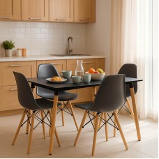 Τραπεζαρία Natali-Julita pakoworld σετ 5τεμ μαύρο-φυσικό 120x80x76εκ